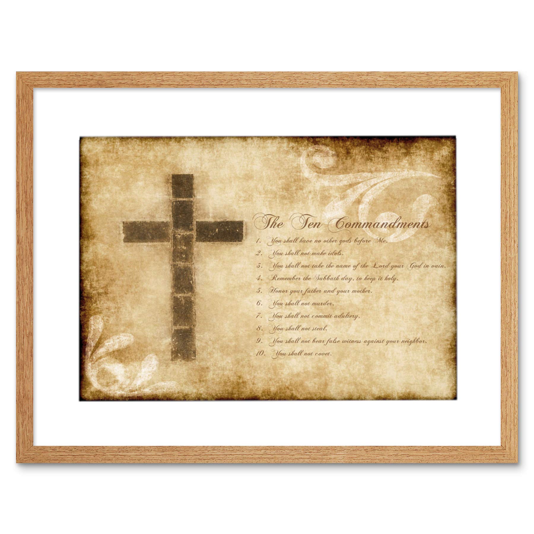 Wee Blue Coo Ten Commandments 10 Cross Christian Quote Frame Art Print Picture F12X1146