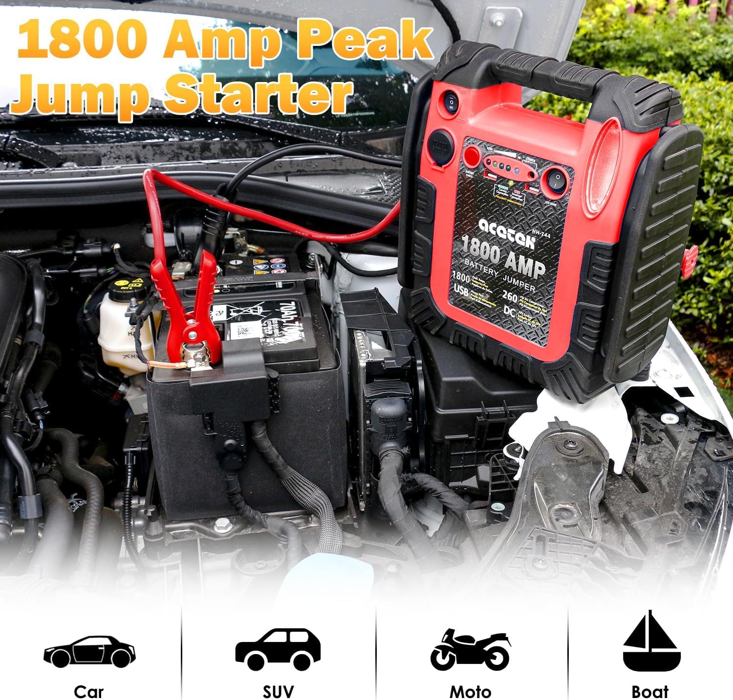 1800 Amp Jump Starter with Air Compressor, acetek Car Battery Jump Starter 260 PSI Tire Inflator, 20000mAh 12V Auto Lead-Acid Battery Booster (Up to 6L Gas or 6L Diesel Engine) with LED Light & USB - Image 4