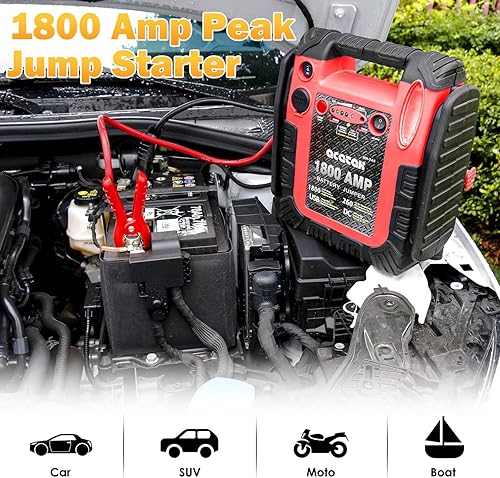 Miniatura 4 de Arrancador de batería de 1800 amperios con compresor de aire, arrancador de batería de coche acetek con inflador de neumáticos de 260 PSI