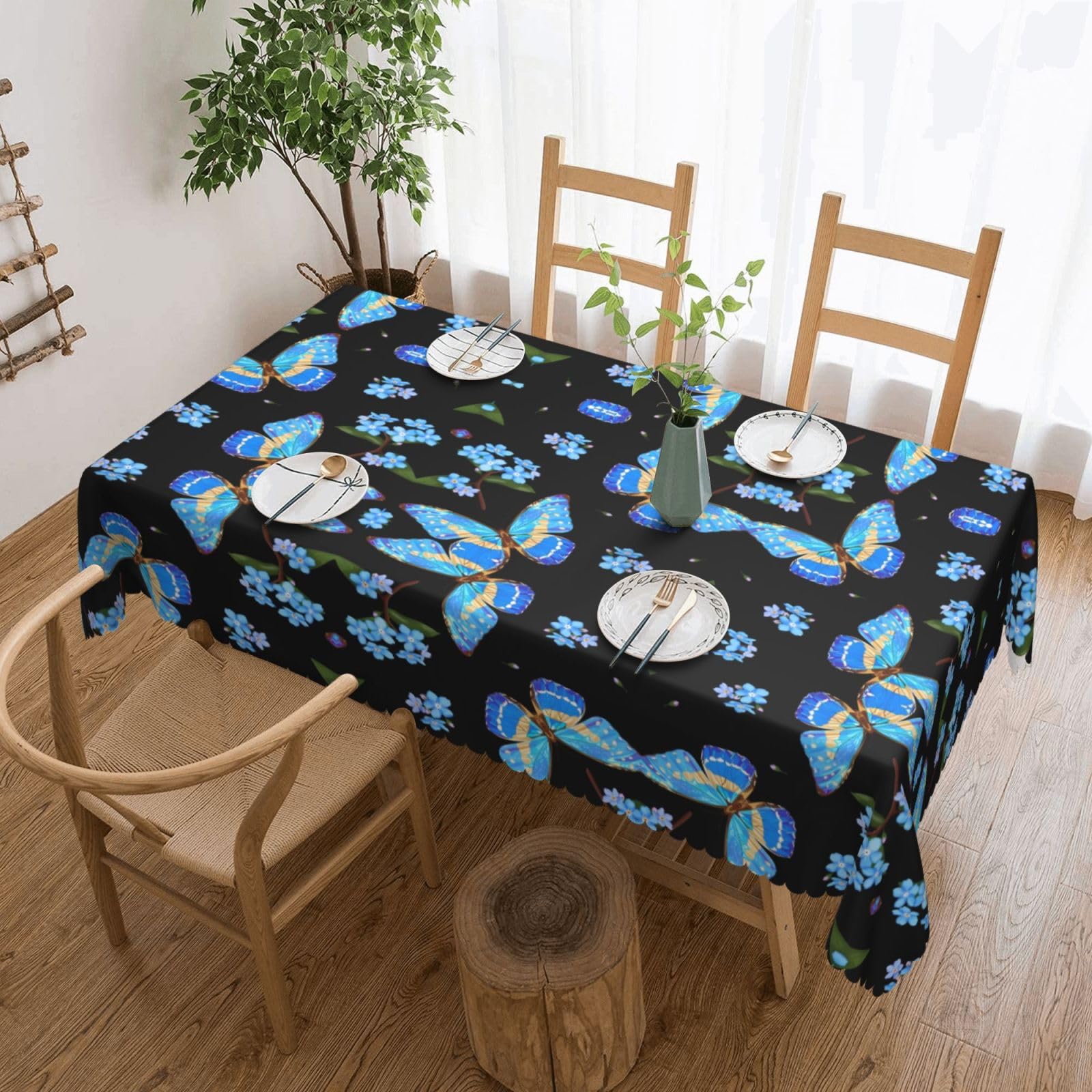 HLSBSSL colorful butterfly Patterned square lace tablecloth, wrinkle-resistant and durable, suitable for dining tables, parties, etc.