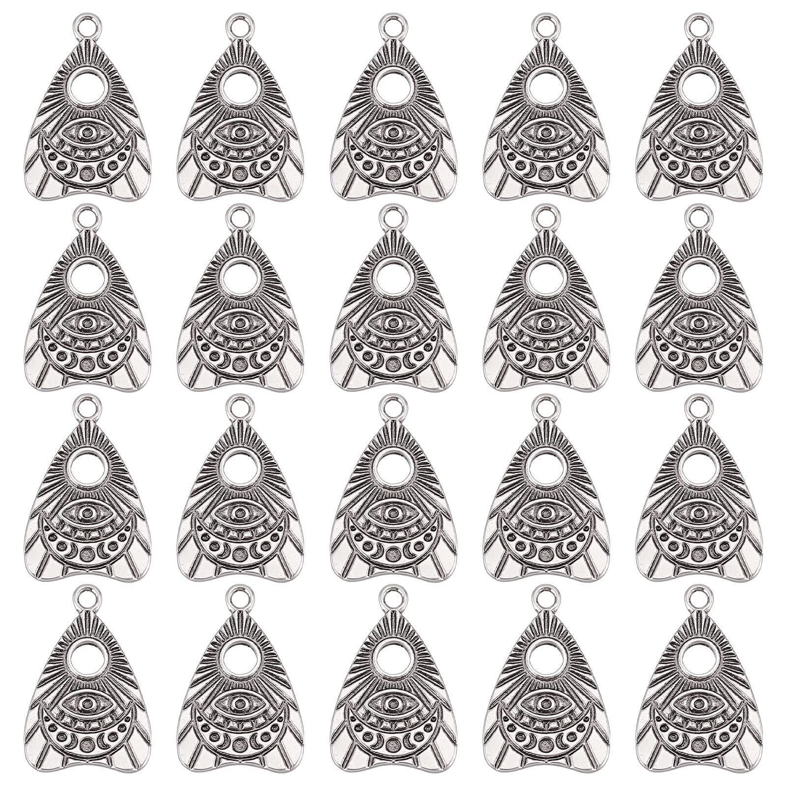 SUNNYCLUESUNNYCLUE 1 Box 20Pcs Thai Sterling Silver Plated Ouijas Planchette Charms Evil Eye Moon Phase Charm Triple Goddes Moon Egyptian Magic Charms for Jewelry Making Charms DIY Necklace Earring Crafts