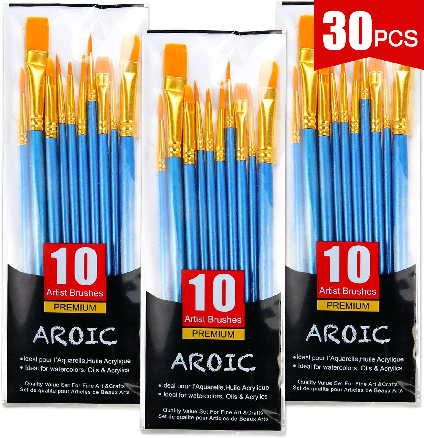 AROIC Paint Brush Set, 3 Pack 30 Pcs Acrylic Paint Brushes