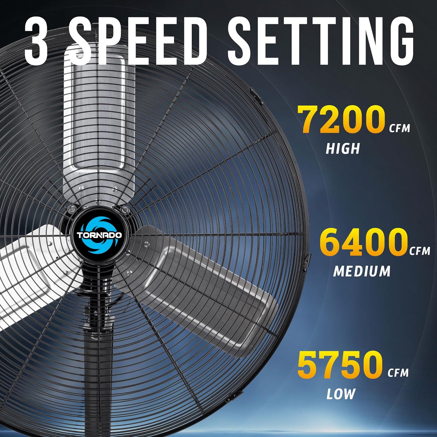 Tornado 24 Inch High Velocity Oscillating Wall Fan – 3 Speed, 7200 CFM, Heavy Duty Metal Construction, 6.6 FT Power Cord – UL Certified for Commercial, Industrial, and Garage Use