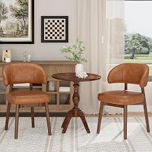MALOL Wooden Dining Chairs Set of 2, Modern Upholstered Dining Room Kitchen Side Chairs with Curved Open Back for Living Room/Restaurant/Cafe, Brown