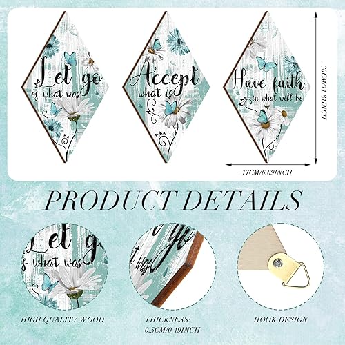 Miniatura 9 de 3 piezas de decoración de pared de madera para dormitorio, flores rústicas, arte de pared con citas de baño, decoración de pared de madera para