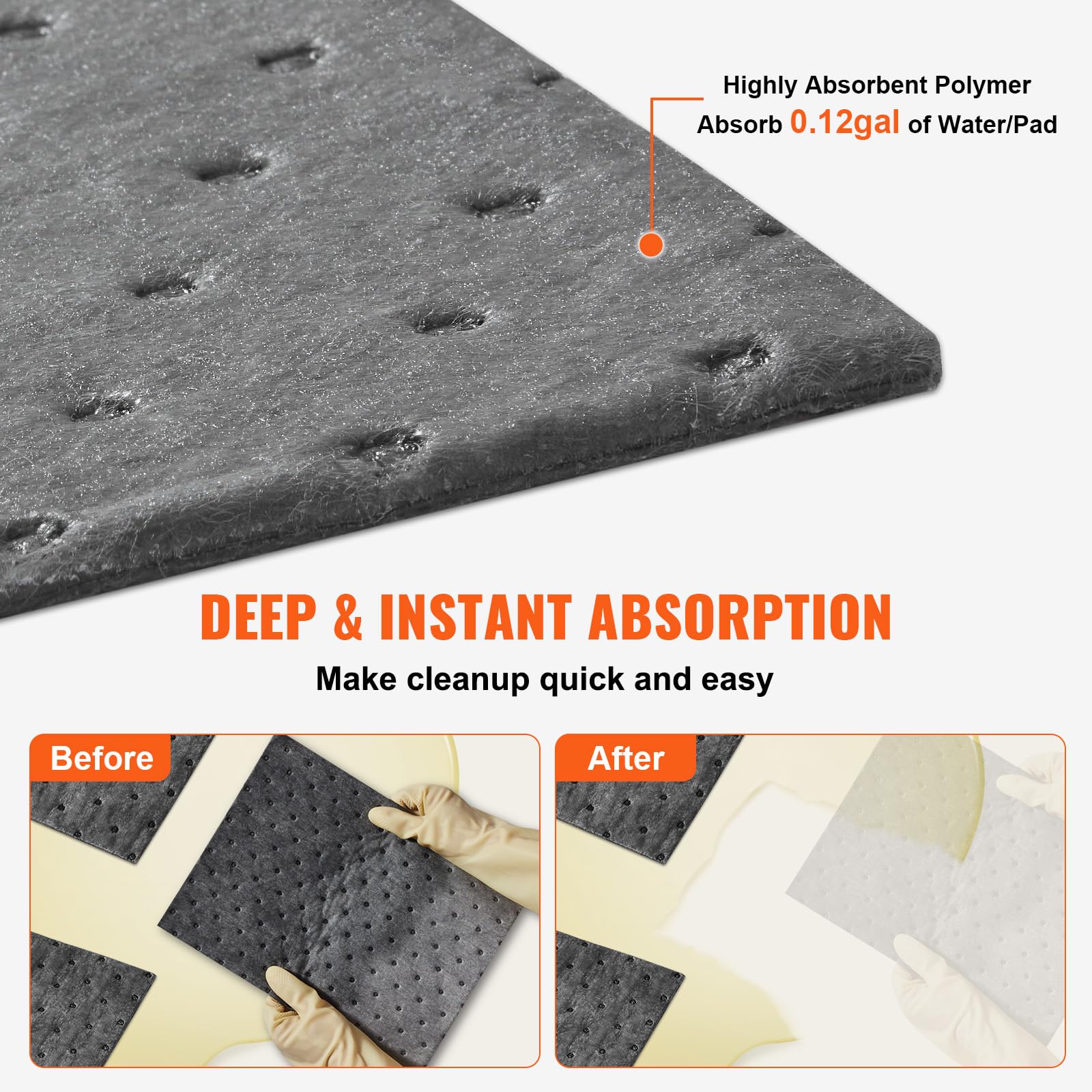 VEVOR Tapis Absorbant Liquide Universel 100 Pièces 250x330 mm, Tapis Absorbant l'Eau jusqu'à 11,4 L dans Une Boîte Distributrice, en Polypropylène, pour Déversements, Cuisine Animaux de Compagnie