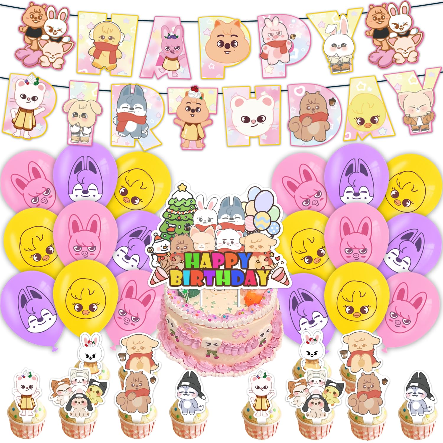 Stay Kids Birthday Decorations, 32PCS Birthday Party Decorations Set with Banner Balloons Cake Topper and Cupcake Toppers, Portable Paper Party Decor for Gifting, Suitable for Men, Women and All Ages