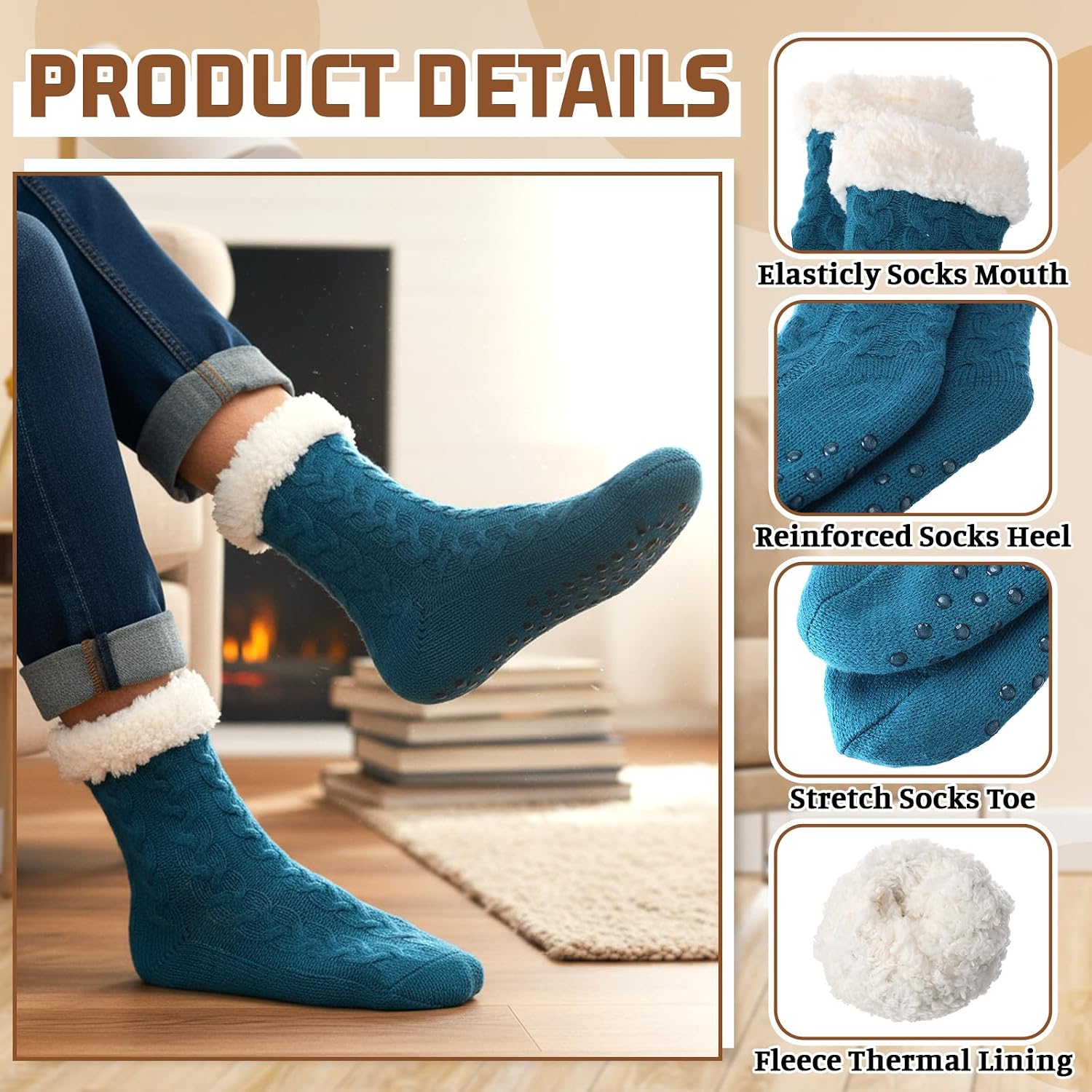 Liitrsh 6 Pairs Women's Fuzzy Slipper Socks with Grips Winter Warm Socks Non Slip for Christmas Stocking Stuffers Women Gifts