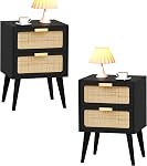 Fluted Nightstand with 2 Drawers,Modern Bedside Table with Metal Handles,White Side Table with Solid Wood Legs,Mid Century End Table for Living Room,Bedroom,White CAACTG55W
