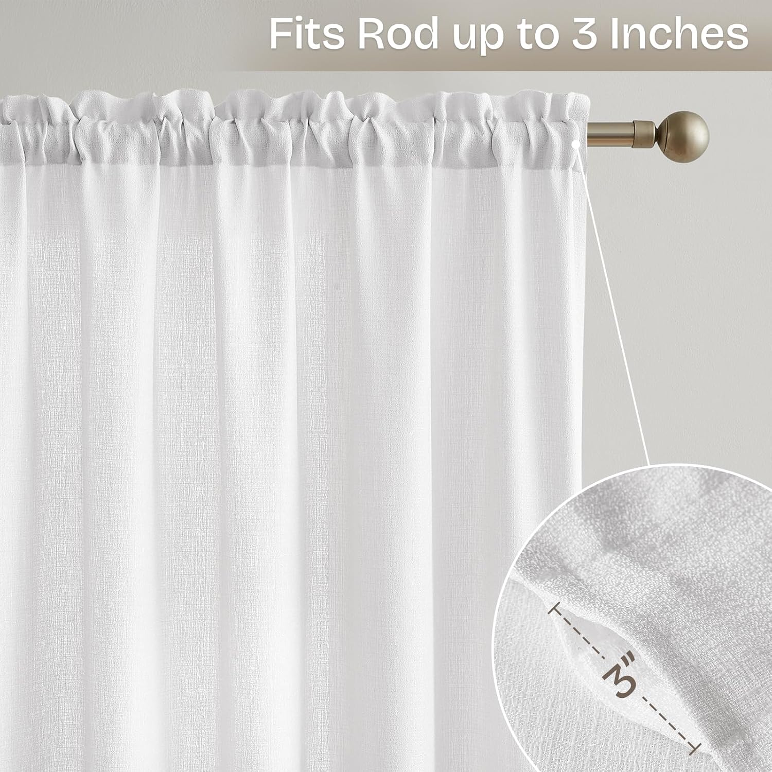 Anpark White Semi Sheer Curtains Linen Rod Pocket Curtains Tiebacks Included Semi Sheers, Privacy & Serenity for Bedroom, Soft Light for Relaxation - 52" W x 63" L, 2 Panels