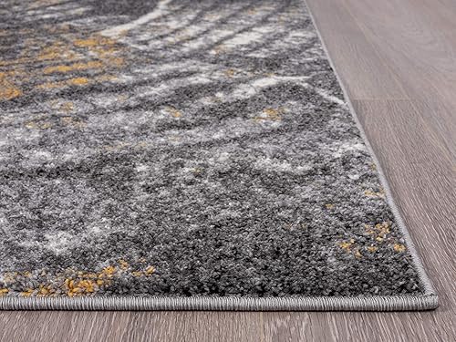 Miniatura 4 de Abani Laguna Collection - Alfombra contemporánea con anillo de árbol gris, amarillo y beige, 5 pies 3 pulgadas x 7 pies 6 pulgadas, estilo moderno