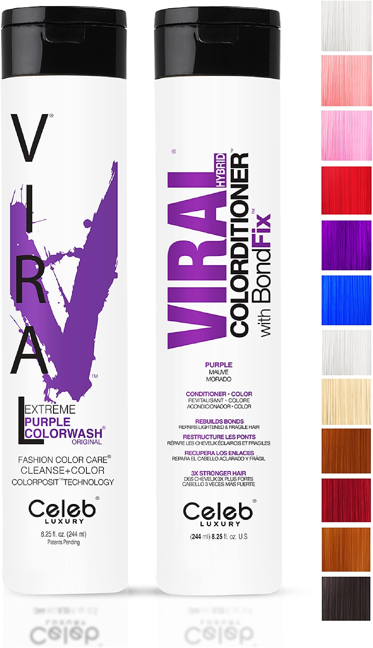 Celeb Luxury Intense Color Depositing Colorwash Shampoo + BondFix Rebuilder, Vegan Hair Dye, Sustainably Sourced Plant Based, Semi Permanent Hair Color, Viral and Gem Lites Duos