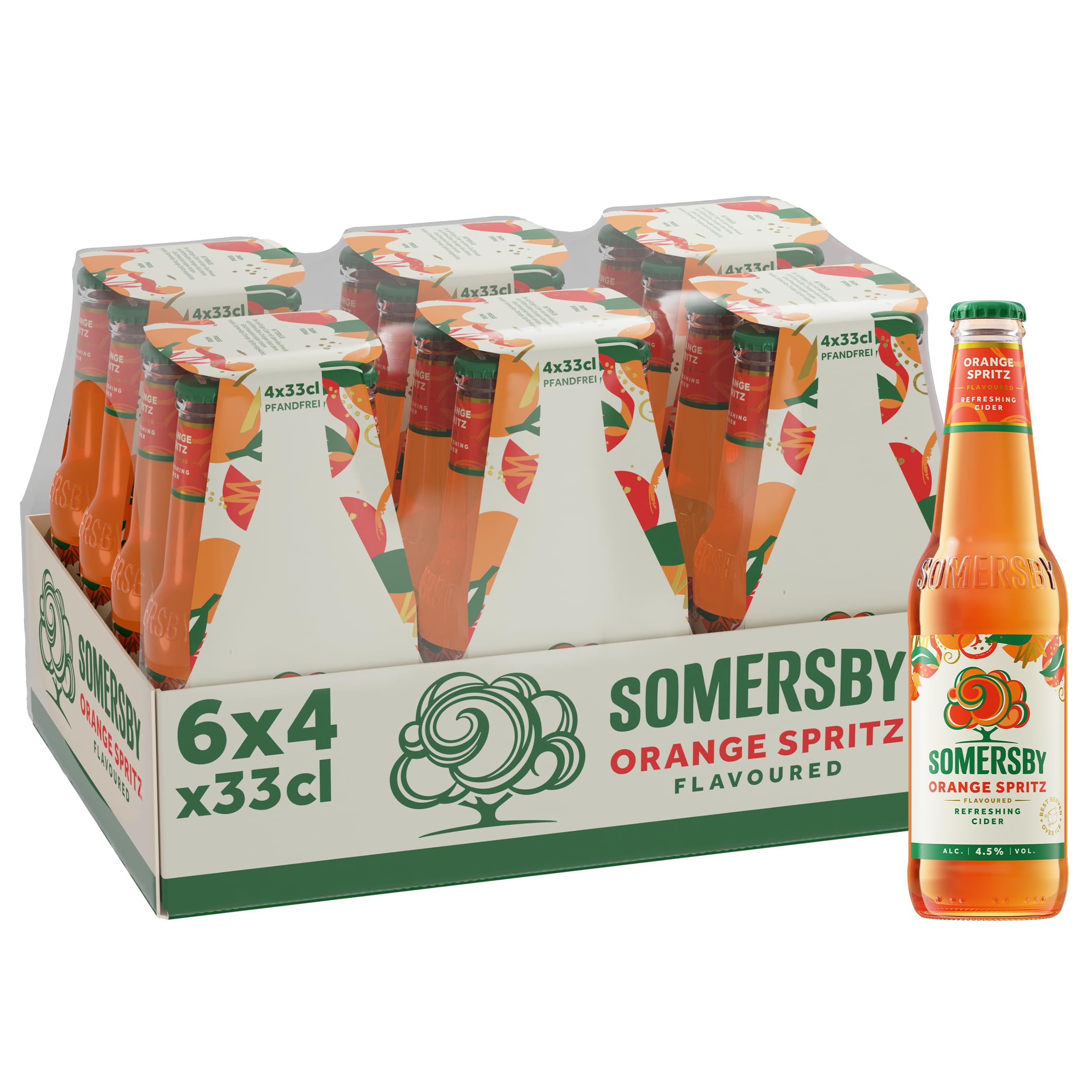 Somersby Orange Spritz Cider 0,33 l Flasche, 24 Glasflaschen fruchtiger Cider mit bittersüßem Orangen-Geschmack mit 4,5 Prozent Volumen ohne künstliche Farb- und Aromastoffe (24 x 0,33 l)