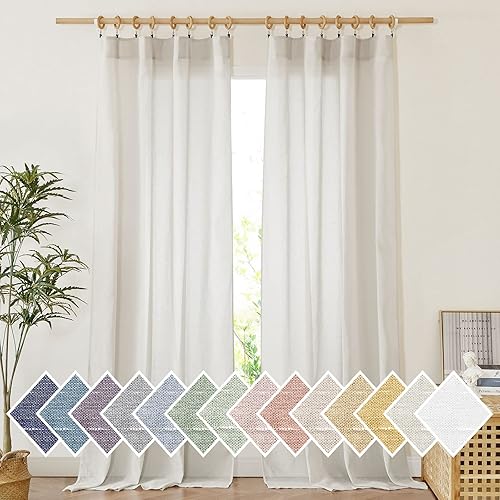 Miniatura 10 de NICETOWN Cortinas de lino transparente blanco para privacidad, bolsillo para barra y pestaña trasera, semitransparentes, elegantes cortinas