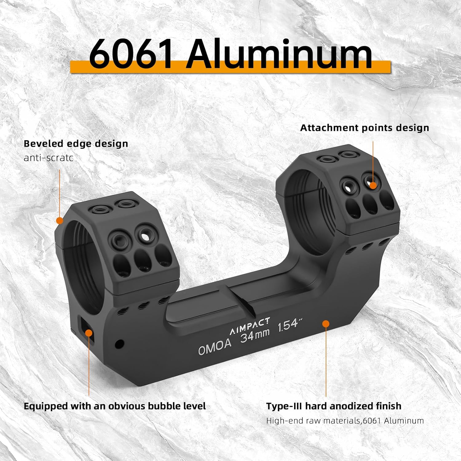 One-Piece Scope Mount with Bubble Level for Picatinny Rail Fits 1 inch 30mm 34mm Diameter Riflescopes