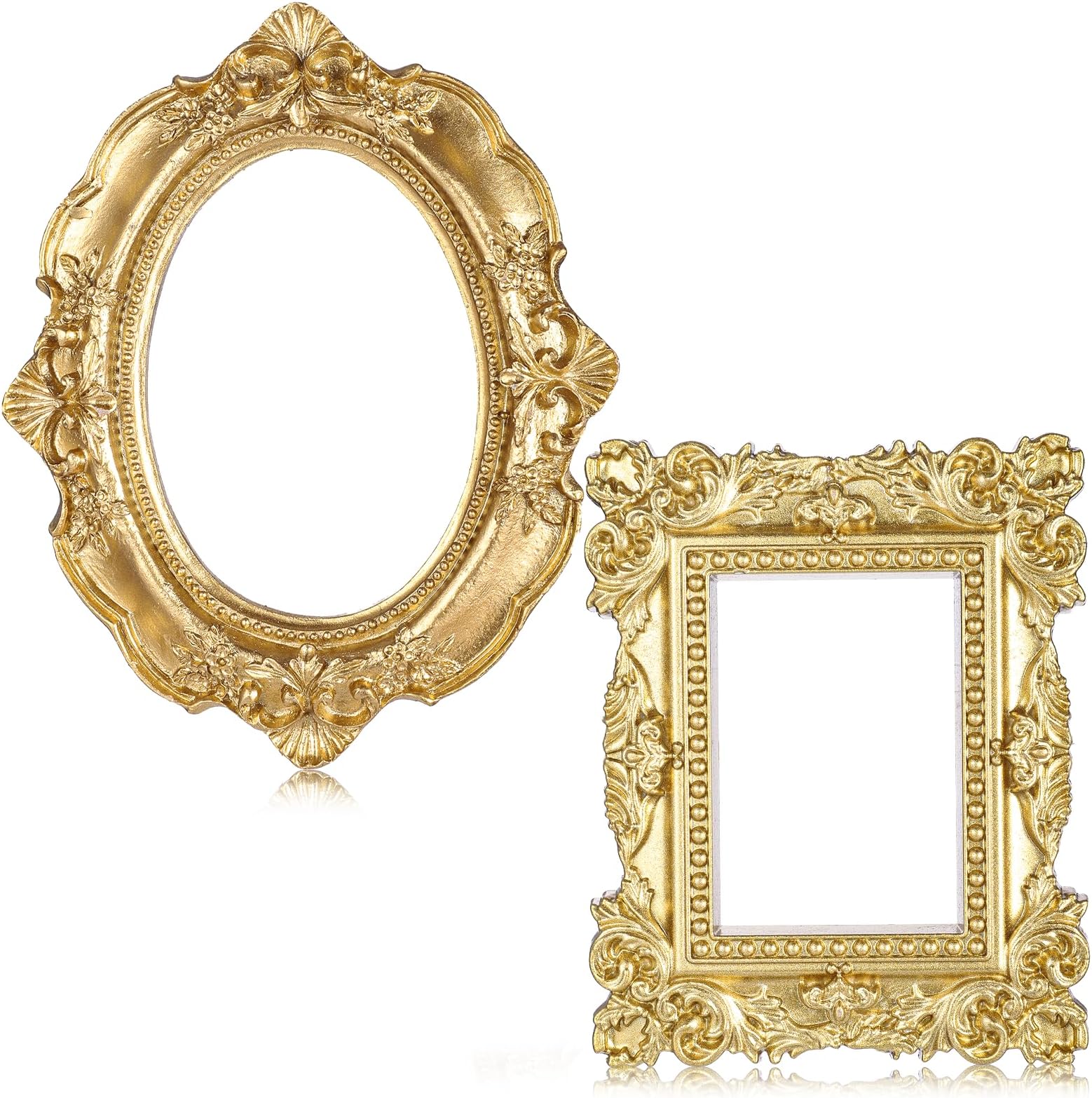 2 Pcs Mini Gold Picture Frames Tiny Vintage Photo Frame Gothic Small Antique Resin Photo Frame Wall Hanging for Home Hotel Christmas Decor Photos Props, Without Backing