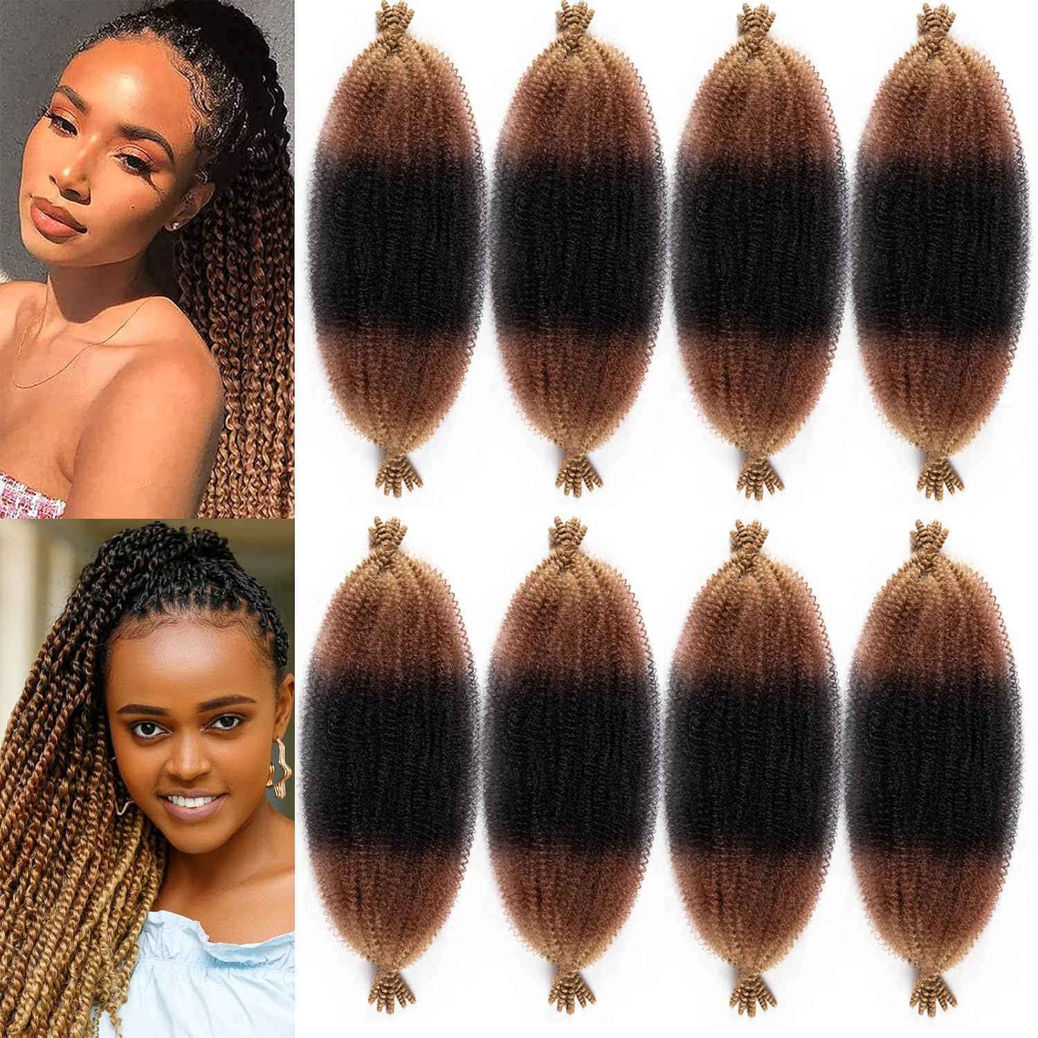 24 Inch Pre-Separated Springy Afro Twist Hair 8 Packs Marley Twist Braiding Hair for Distressed Faux Locs Spring Twist Hair Extensions for Women (1B3027#, 24 Inch (Pack of 8))