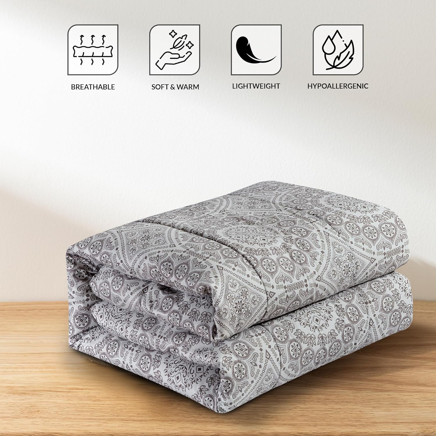 LUX Décor Reversible 4pc Twin Comforter Set, Printed Bedding Set, All-in-One Bed in a Bag, Includes 1 Comforter, 1 Pillow Sham, 1 Decor Pillow & 1 Bed Skirt (Aztec Grey,Twin)