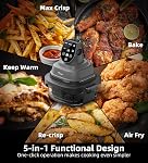 Glass Air Fryer, 5-in-1 1500W Portable Air Fryer with 4QT & 6-Cup Glass Containers with Lids, Silicone Mat, 90% Less Oil, Dishwasher & Freezer Safe for Single Servings & Family Meals