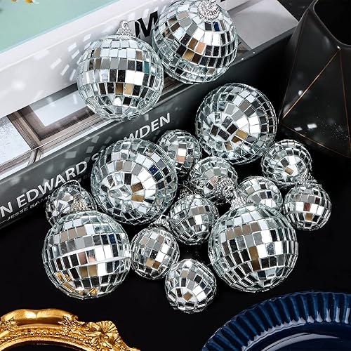 Miniatura 5 de 69 bolas de discoteca de espejo para fiesta, 2/1.18 pulgadas, bola de discoteca de cristal reflectante colgante plateada para árbol de Navidad,