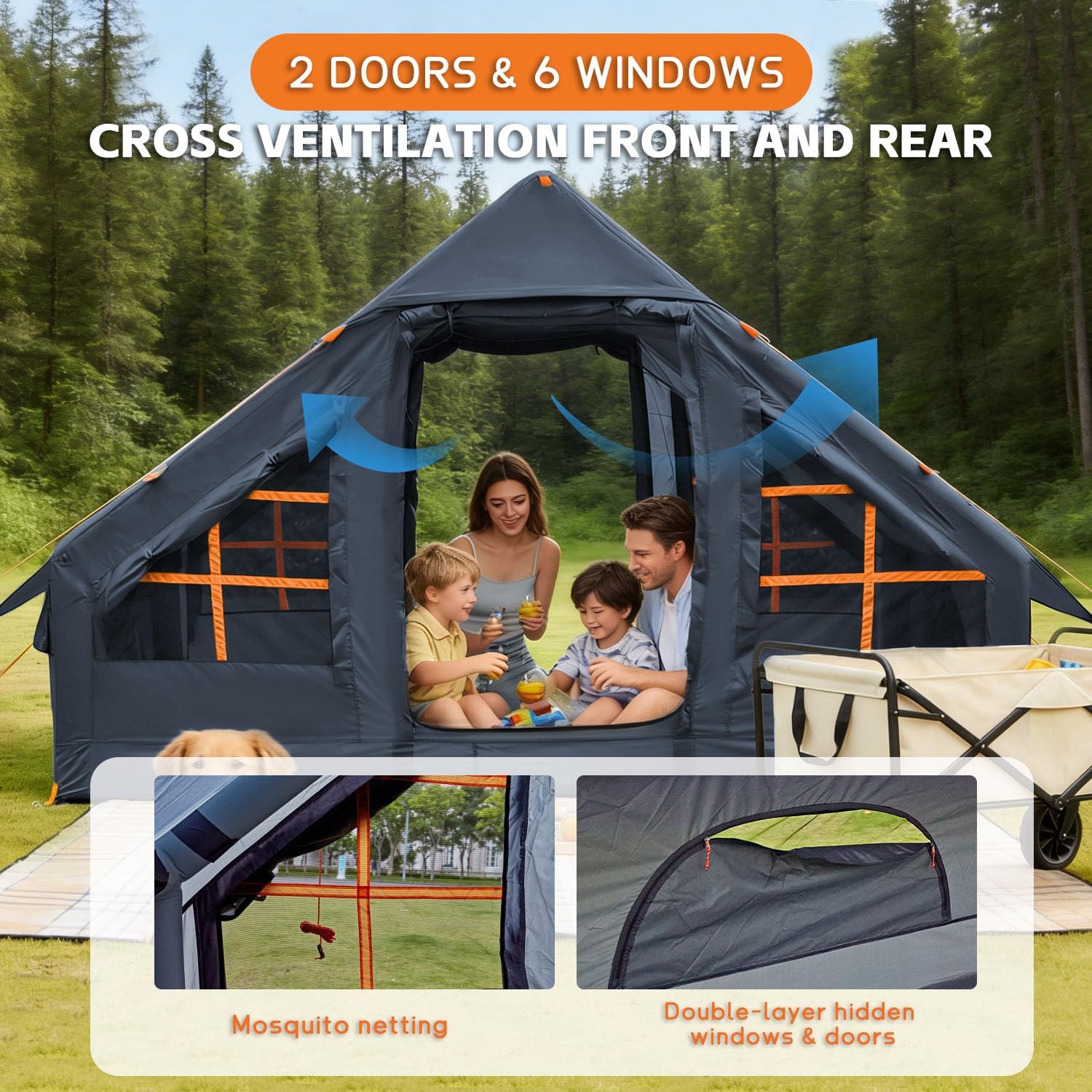 Inflatable Tents for Camping,Easy Blow Up Tent with Hand Pump,4 Seasons Waterproof Air Inflatable Camping Tent House for Family Weekend Camping
