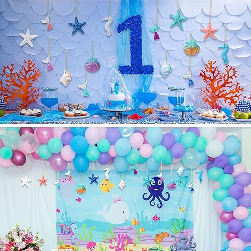 Miniatura 5 de Yerliker 36 adornos de Navidad costeros de sirena, playa, adornos para árbol de Navidad, diseño de estrella de mar con temática oceánica, conchas de