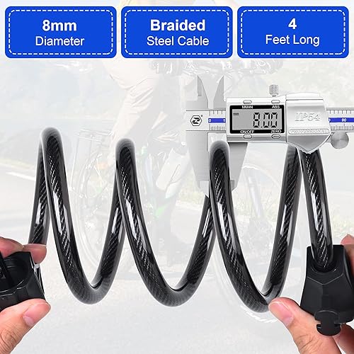 Miniatura 5 de Ebike - Candado de cable para bicicleta eléctrica, bloqueo de cable reajustable de 4 pies para bicicleta eléctrica, scooter eléctrico, motocicleta