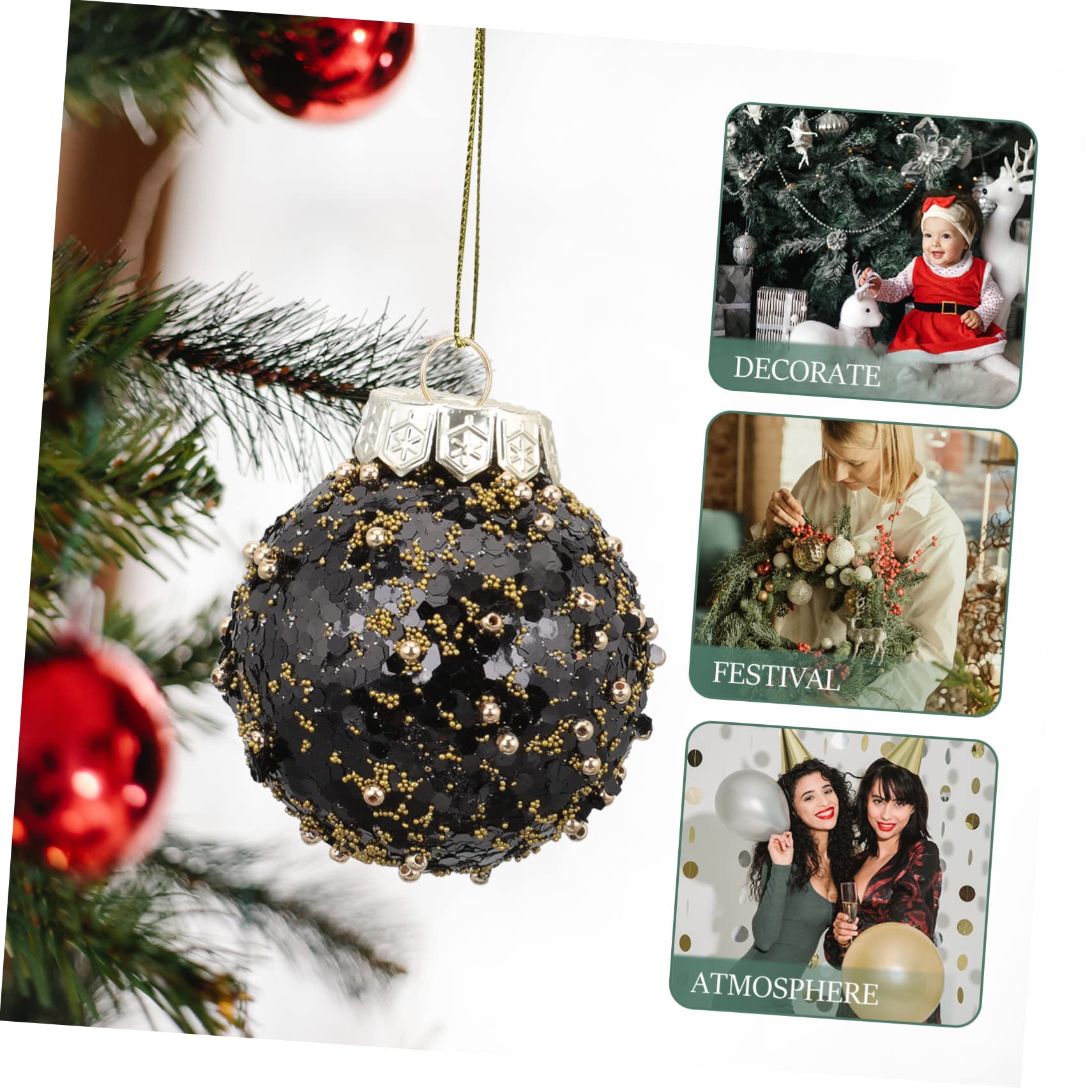 DECHOUS Bruchsichere Weihnachtskugeln in Schwarz aus Kunststoff 25 Stück als Hängende Weihnachtsdekoration für Festliche Anlässe und Garten
