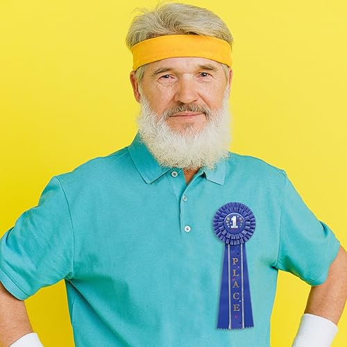 Miniatura 3 de Beistle 3 cintas de roseta azules de lujo de 13.5 x 4.5 pulgadas con cierre trasero de alfiler, celebra la victoria con estilo, ideal para