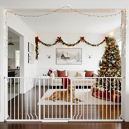 Miniatura 15 de TSAYAWA Puerta para bebé extra ancha con puerta, 52.76 ~ 62.2 pulgadas de ancho, montada a presión, sin taladro, puerta de metal con cierre Negro