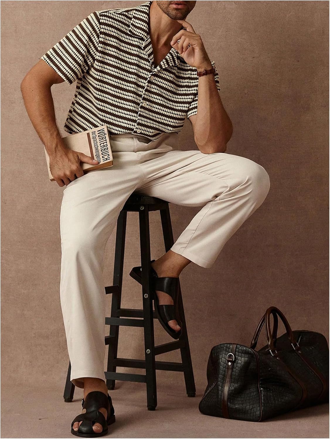 SHENHE Men's Summer Button Up Shirt Short Sleeve Striped Vacation Cruise Travel Shirt - Image 4