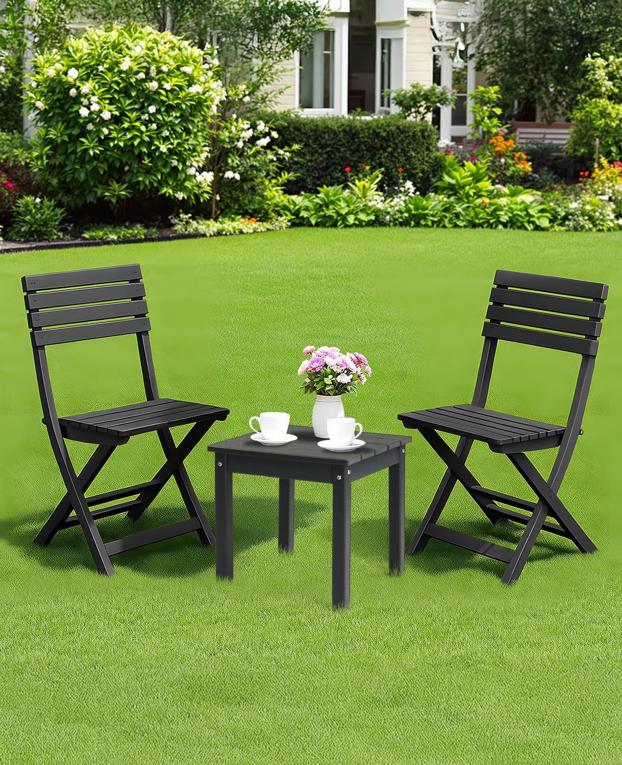 Outvita Adirondack Side Table, 18 Inch Square Outdoor End Table, HDPE Weather Resistant Coffee Table for Patio Balcony Deck Garden, Gray