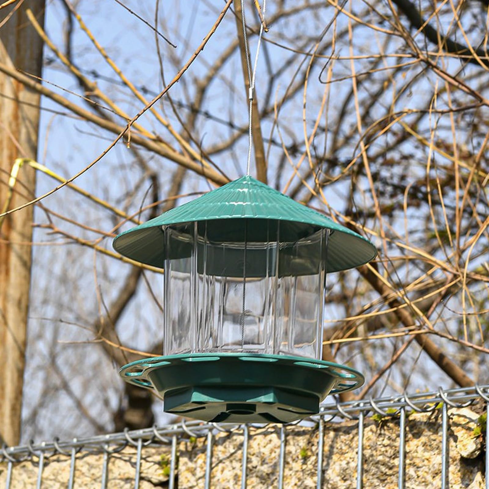 Mangiatoia per Uccelli da Esterno, Abbeveratoio per Uccelli, con Coperchio Superiore, Design Trasparente, Facile da Usare, per Giardino e Cortile(Green)