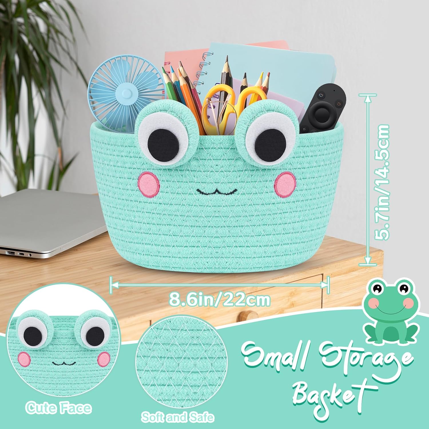 Small Storage Basket, Cute Baby Toy Storage Basket, Frog Cotton Rope Woven Baskets for Nursery, Blanket Basket Organize Laundry Baby Towels for Gift｜Cat Dog Bin Toys