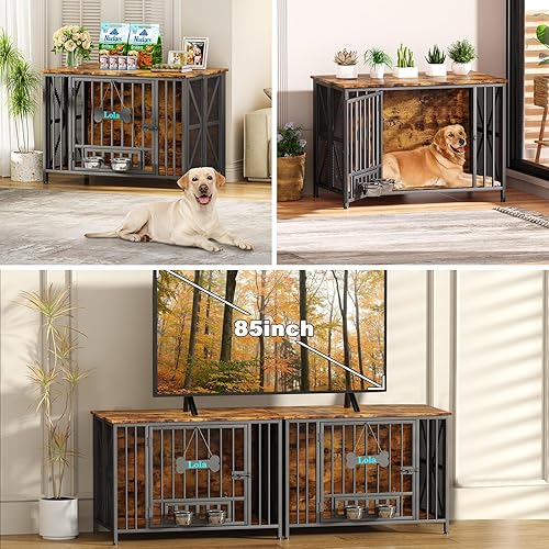 Miniatura 7 de EasyCom Muebles de Jaula Plegable Grande para Perros, 41.3" Jaulas Sin Montaje para Perros Grandes, Perrera de Madera para Interiores con Etiqueta y