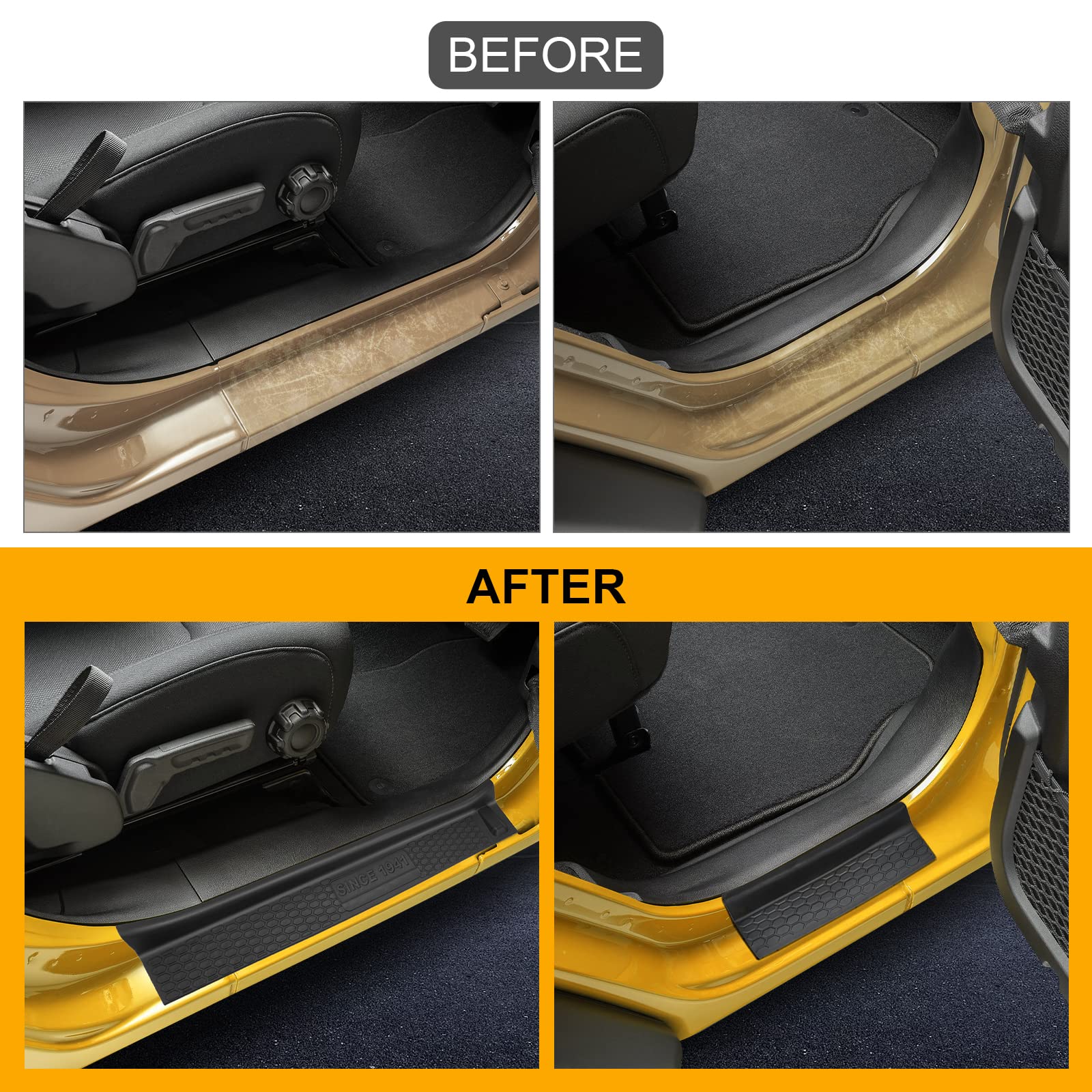 CAFOPAR Door Sill Guards Kit with Logo 1941, Door Sill Guards Edge for 2018-2021 Jeep Wrangler JL JLU Gladiator JT 4-Door Accessories Parts Door Sill Protector Replacement, 4pcs/Set