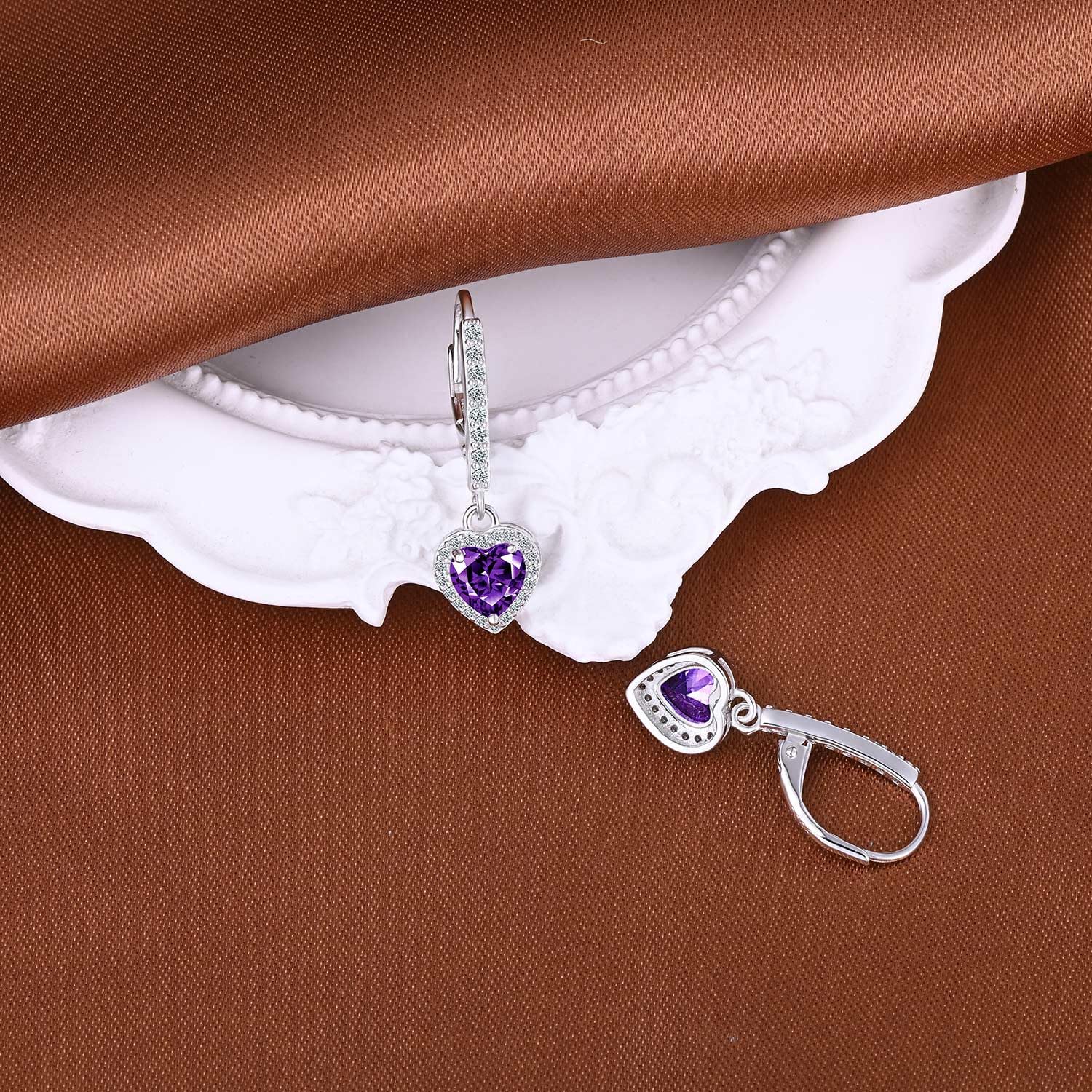 MicLee Damen Lila Edelsteine Ohrringe Anhängern 925 Sterling Silber Creolen mit French Verschluss Zirkonia Ohrhänger Elegant Ohrschmuck für Alltag Hochzeit Party