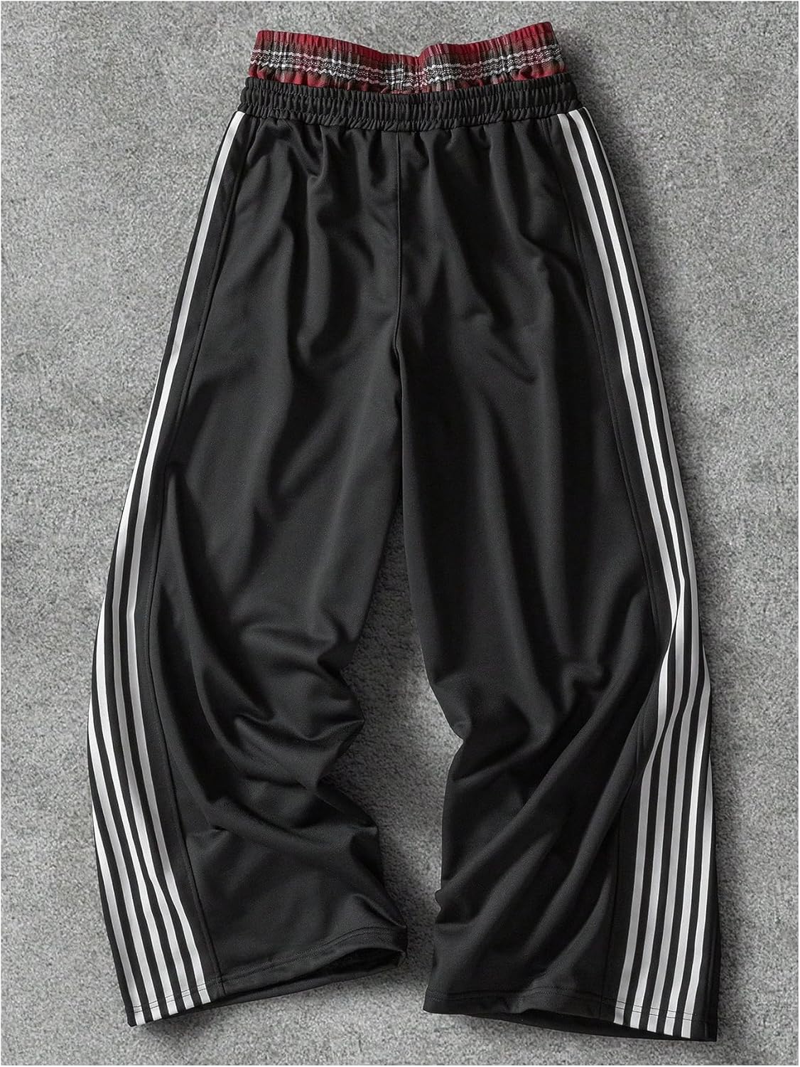 GORGLITTER Men's Double Waisted Sweatpants Baggy Y2K Plaid Patchwork Side Striped Wide Leg Track Pants - Image 2