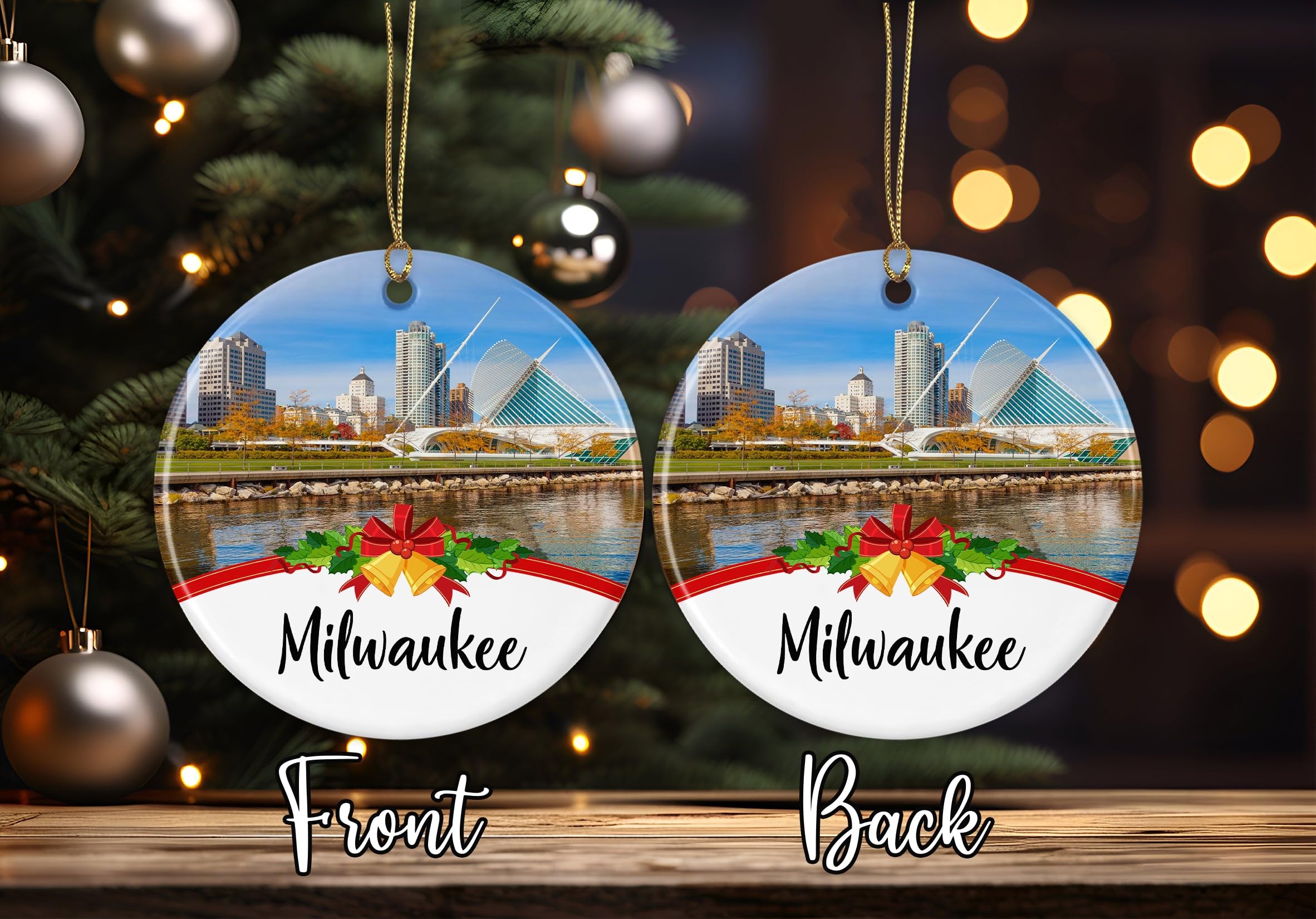 Milwaukee City Travel Souvenirs Christmas Ornament Ceramic- New City Gift- Move to Milwaukee City in Wisconsin Gifts- Ornament for Friends- Milwaukee City Lovers Printed on Both Sides