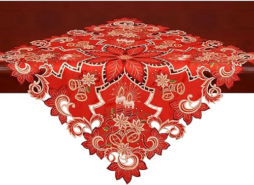 Simhomsen Mantel cuadrado pequeño bordado de Navidad, adorno (rojo A)