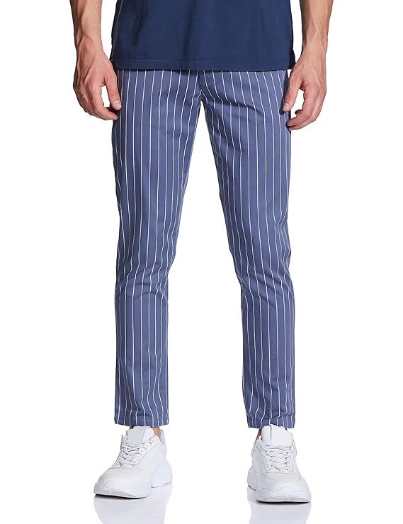 The Indian Garage Co Men's Slim Fit Mid Rise Vertical Striped Mid-Rise Chinos