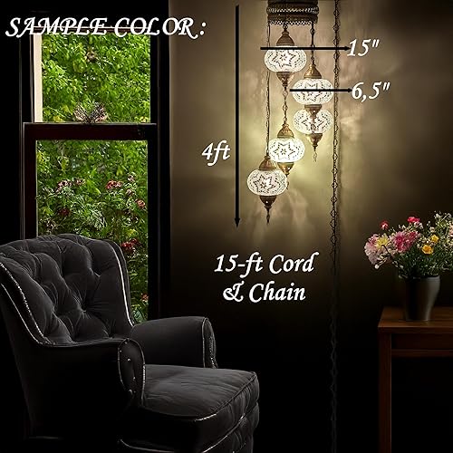 Miniatura 9 de DEMMEX Swag - Lámpara de techo con mosaico colorido marroquí turco, para colgar en la pared, con cable de cadena de 15 pies y enchufe, 5 pantallas