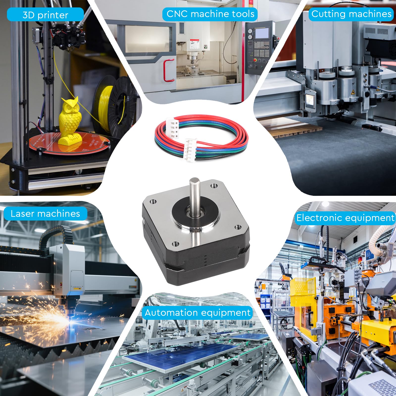 EFUTURETIME 3pcs Motore Passo-Passo Nema 17 42-23, 16 Ncm 1.8° per Giro, 3,6 V/1A 2 Fasi 4 Fili con 1m Cavo per Motori di Stampanti 3D, Fresatrici CNC, Bracci Robotici e Incisori Laser