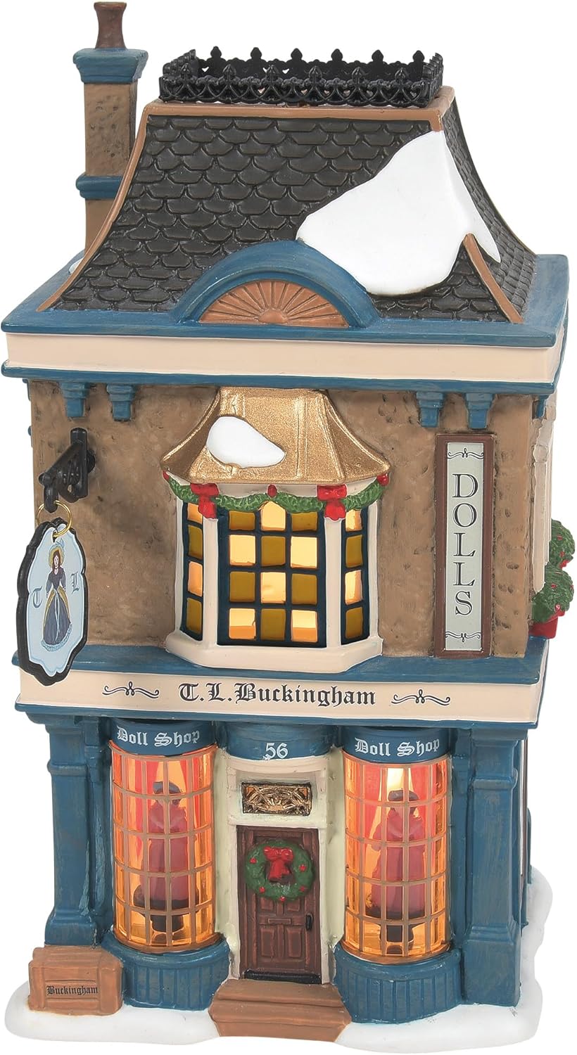 Department 56 Dickens Village T.L. Buckingham Doll Shop Lit Building, 7.24 Inch, Multicolor