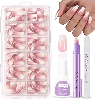 120 Stück Französisch Press On Nails - Kurze Full Cover Nageltips für Gelnägel - Weiß Rosa Gradient Design Künstliche Nägel Ballerina Nail Art Manicure Fake Nails für Frauen DIY (Pink Short Coffin)