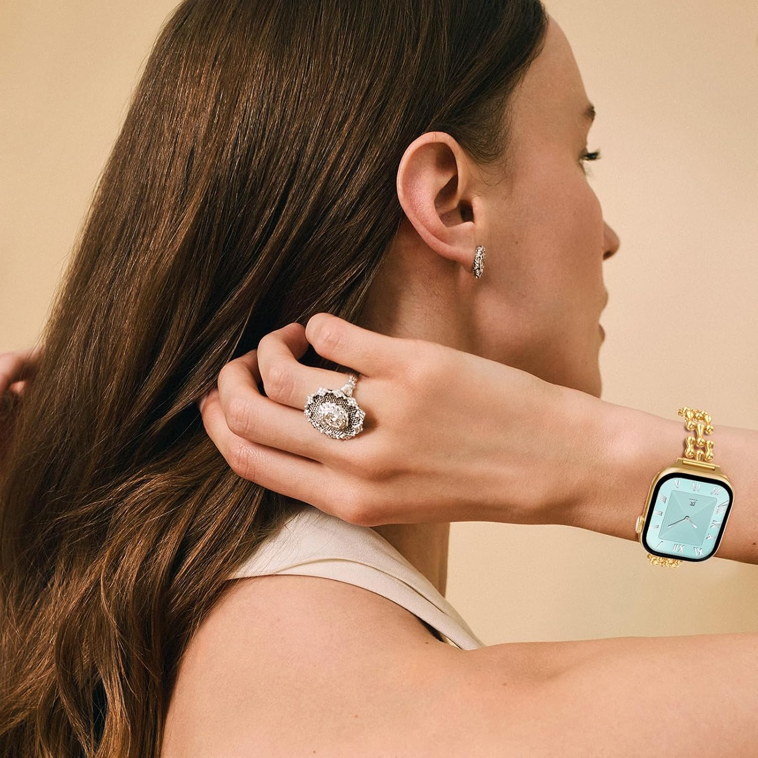 NewWays for Apple Watch Band 38mm 40mm 41mm 42mm 44mm 45mm 46mm 49mm for iWatch Series 11 10 9 8 7 6 5 4 3 2 1 SE Ultra, Slim Designer Stainless Steel Chain Link Bracelet Women Dressy for iWatch Band - Image 5