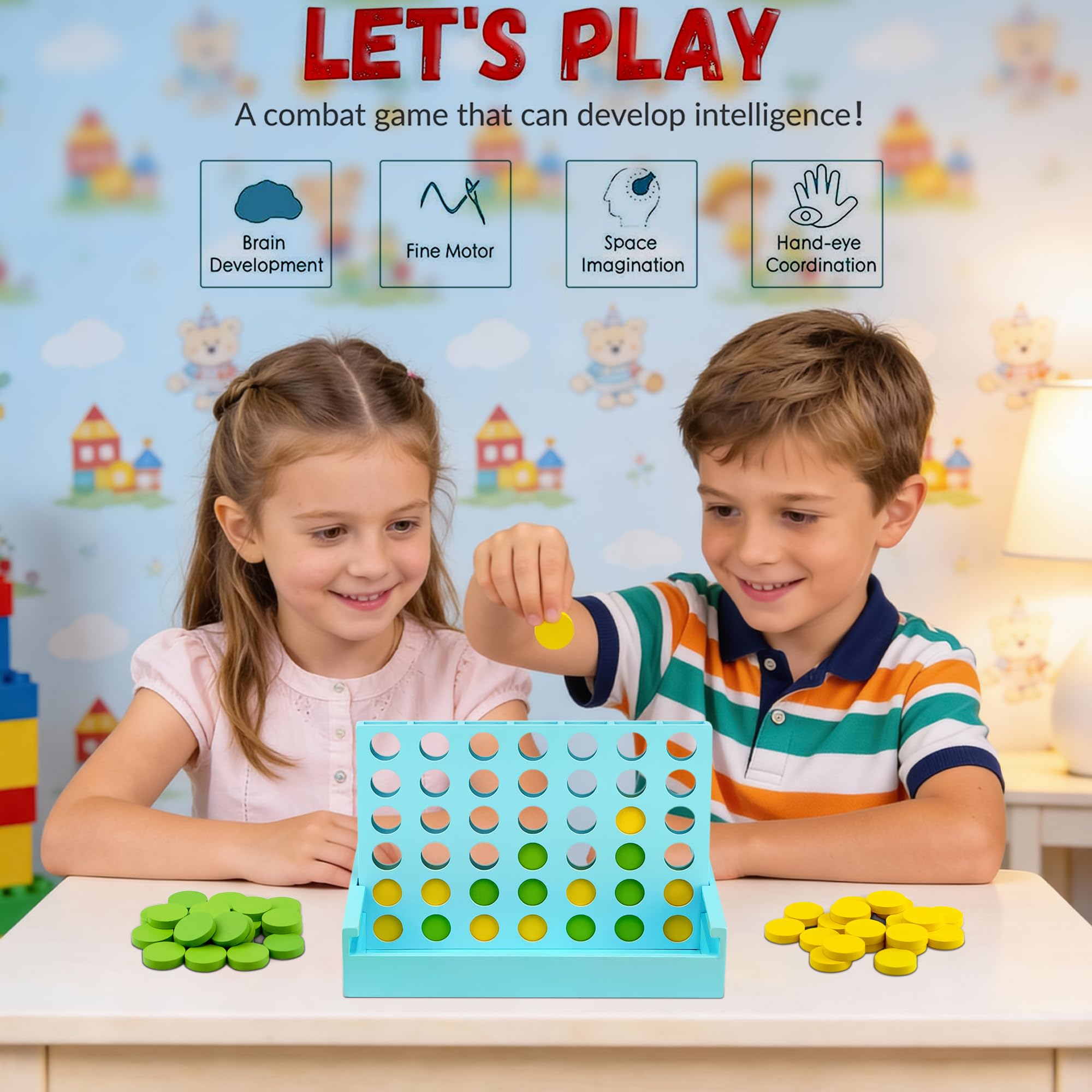 4 in Linea Gioco in Legno - Quattro Giocattoli - Giochi Da Tavolo per