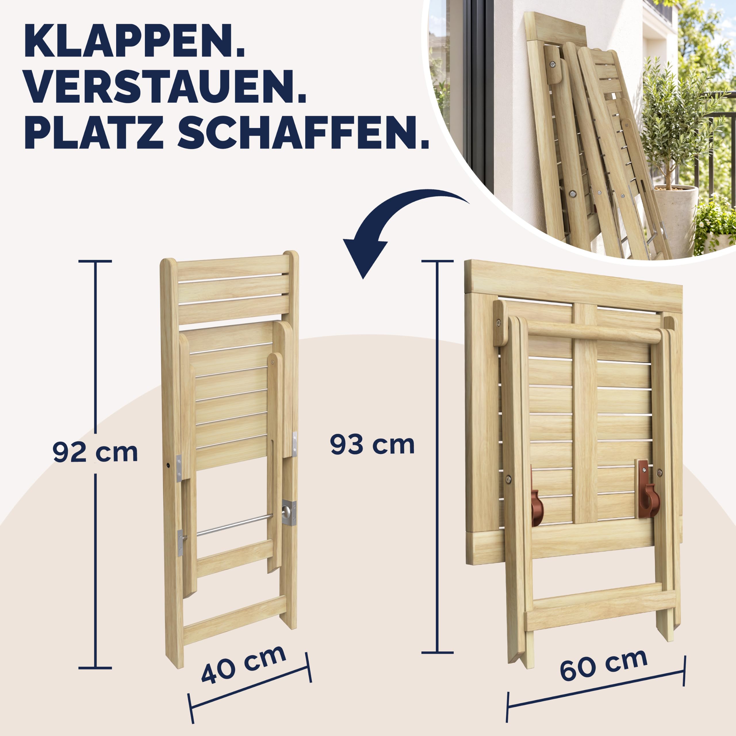 CASARIA Bistro Set Outdoor 3 Teilig wetterfest FSC®-Zertifiziert Teakoptik – Ansicht 5