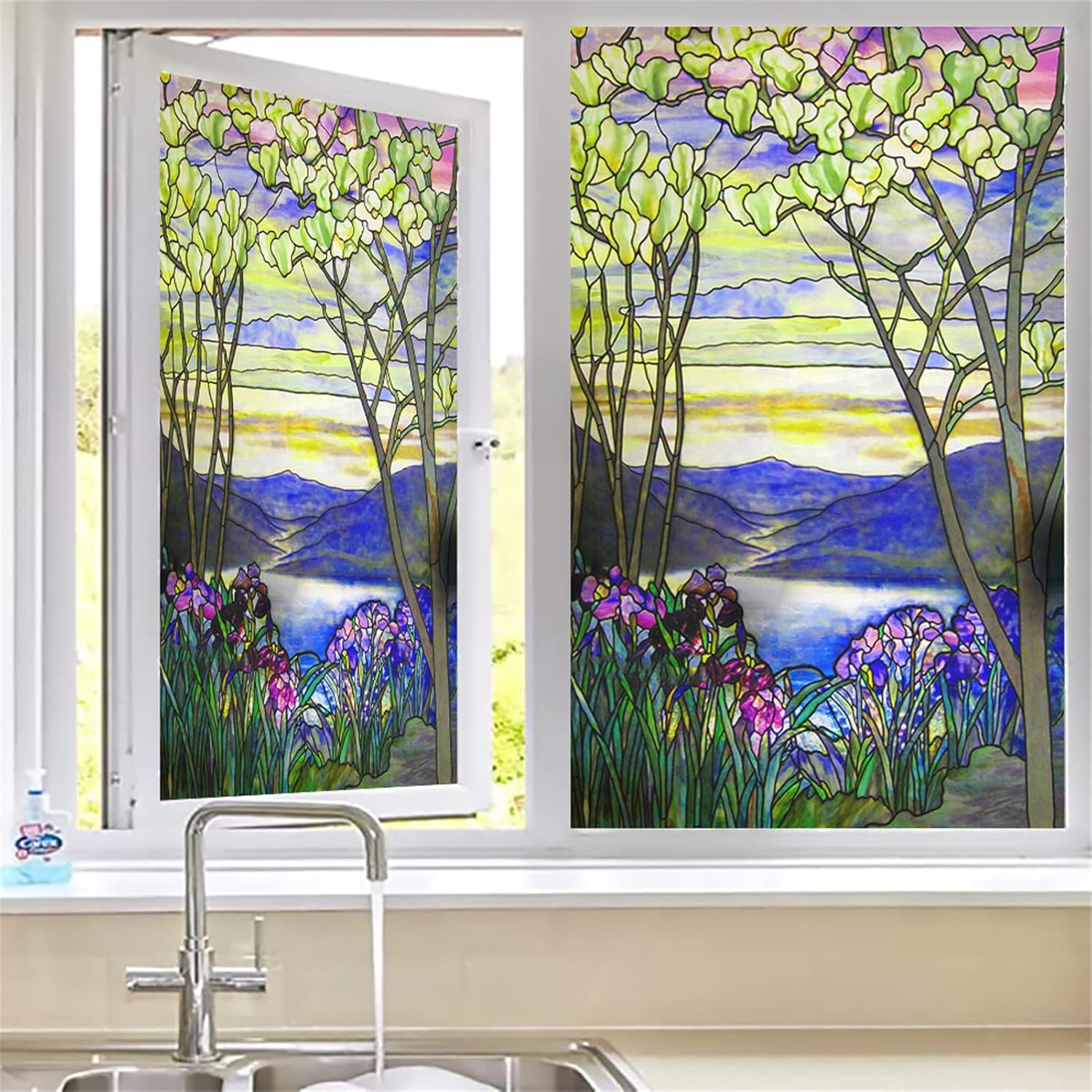 Window Privacy Film,Stained Glass Window Decals,3D Decorative Window Vinyl Frosted Glass Film Non-Adhesive Static Cling Window Sticker for Kitchen Bathroom Office Meeting Room,18,70x120cm