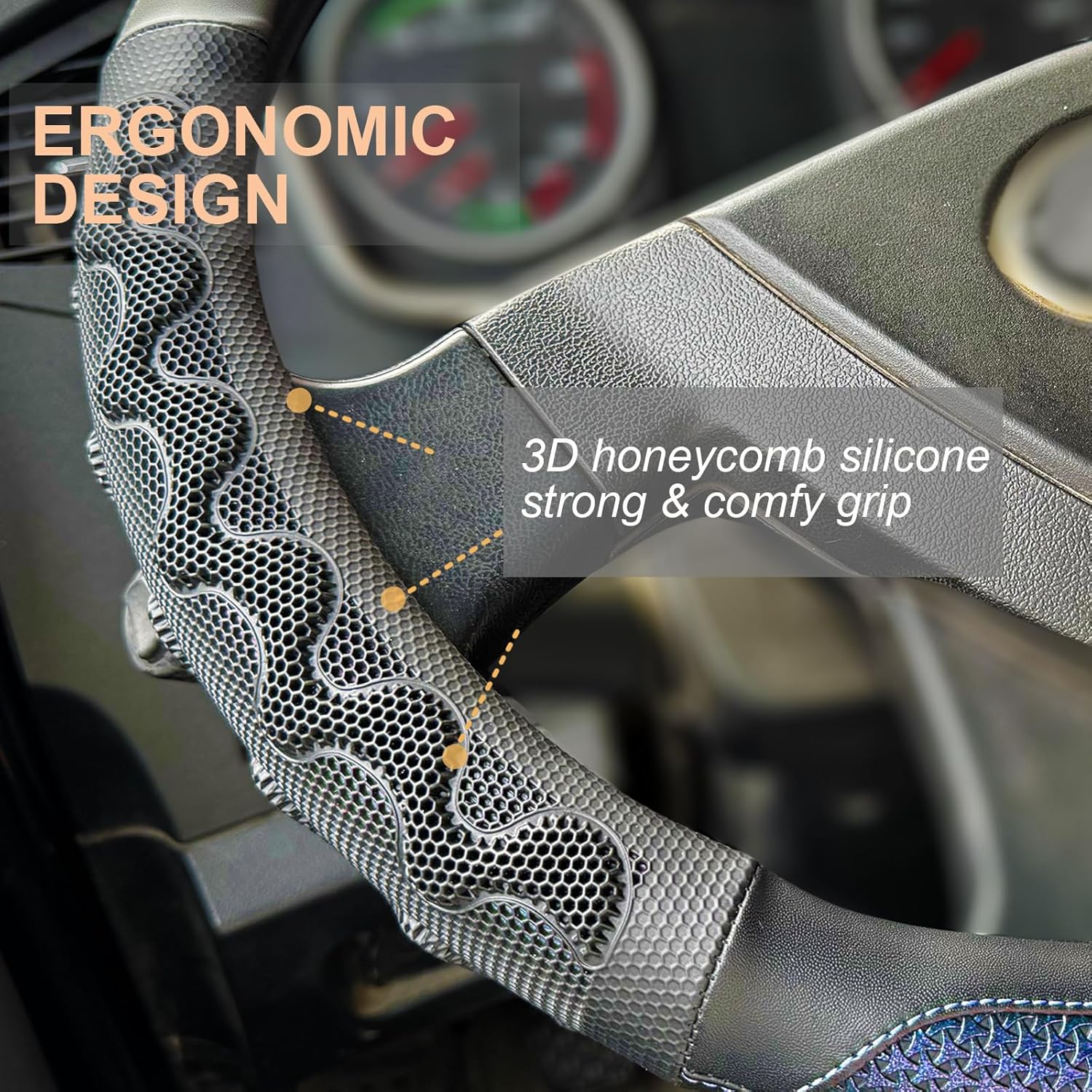 PINCTROT XL Size 17.5-18 Inch Great Grip Steering Wheel Cover for Semi Truck, Fits RV, Big Rig Trucker, 18 Wheeler and Classic Cars, Anti-Slip Design 17.5-18 Inch (Blue)